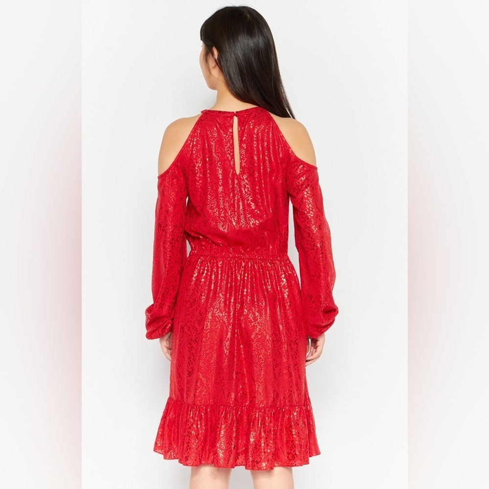 MICHAEL Michael Kors Metallic Snake Print Cold-Shoulder Dress, Size L - Picture 4 of 12